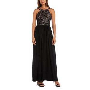 Nightway Lace Solid Sleeveless Halter Full-Length Evening‎ Dress NWT. Size 10